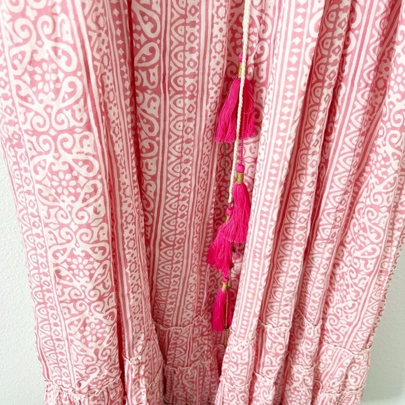 Bell by Alicia Bell Pink Smocked Tie Midi Dress Size Medium M - Picture 3 of 6